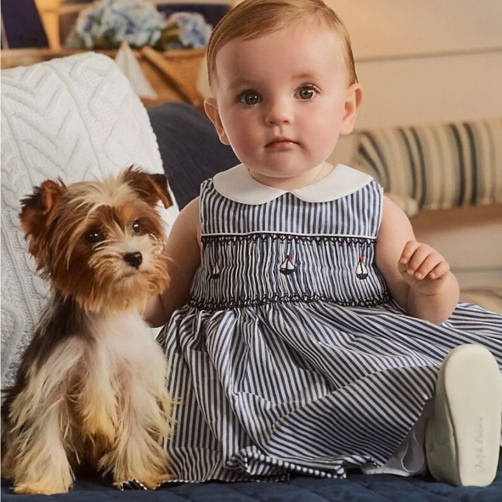 NWT Ralph Lauren Baby Girl Sailboat Cotton Poplin Dress & Bloomer 12 Mon…